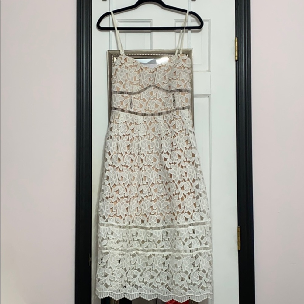 Lightly worn eyelet off white midi dress